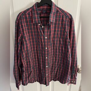 Untuckit Men's Red and Navy Plaid Shirt Size XL